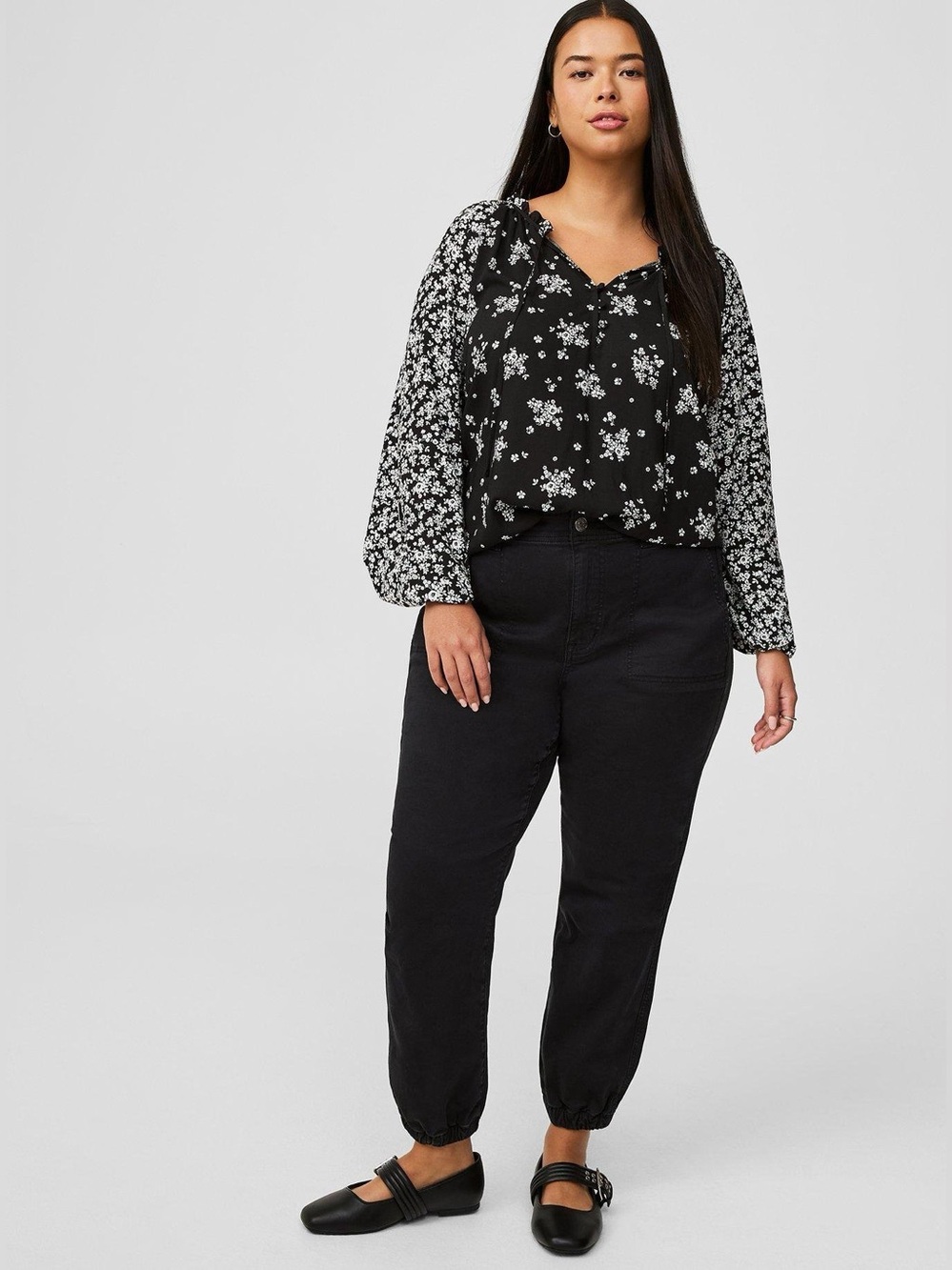 Torrid Black Floral Lightweight Challis Long Sleeve Top Size 3 (3X)